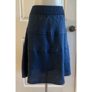 Soft Surroundings Skirt Size XL Navy Blue Linen Midi Coastal Boho Tiered